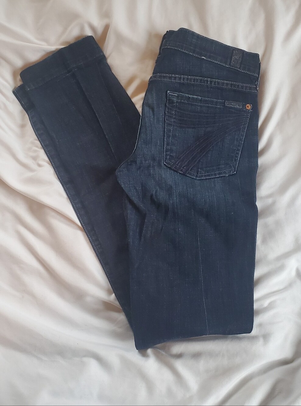 7 For All Mankind Distressed Dojo Womens Dark Blue Jeans. Sz 27 (Actual W29/L34)